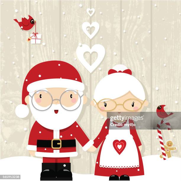 santa and mrs claus - cartoon bird with glasses stock illustrations