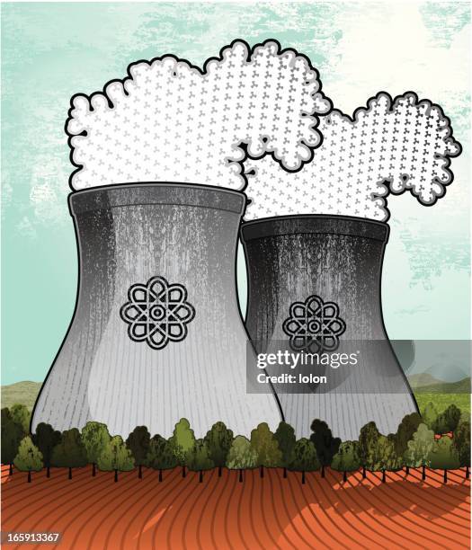 nuclear power station and trees - chernobyl stock illustrations