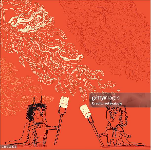 ilustraciones, imágenes clip art, dibujos animados e iconos de stock de red hot poco de los sun devils - horca artículos de jardín