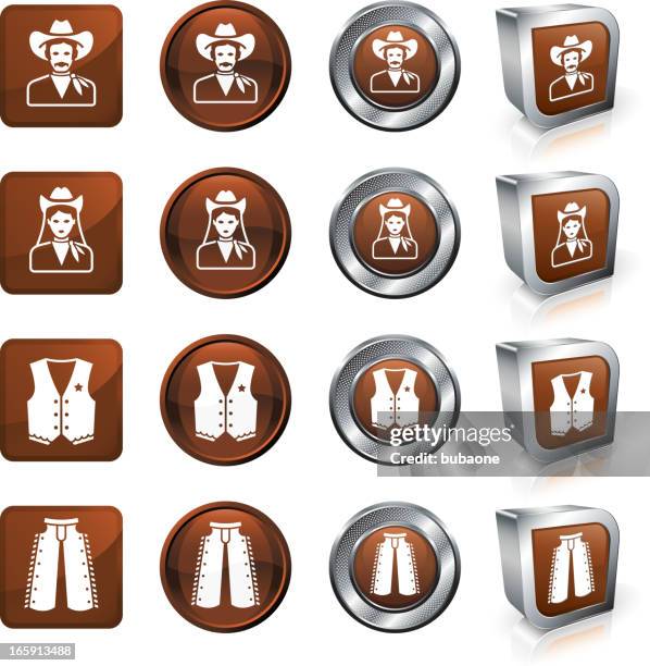 brown cowboy themed vector button and icon set. - reflective vest stock illustrations