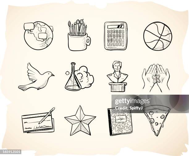 sketch school icons 3 - science religion stock illustrations