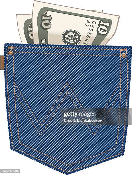 denim back pocket with money - pocket stock illustrations