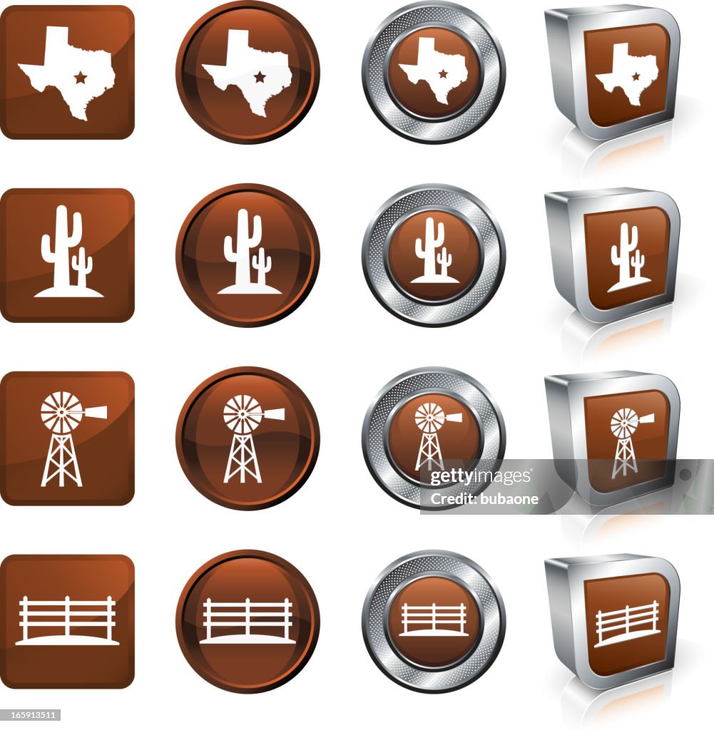 Texas Ranch Equipment royalty free vector button set