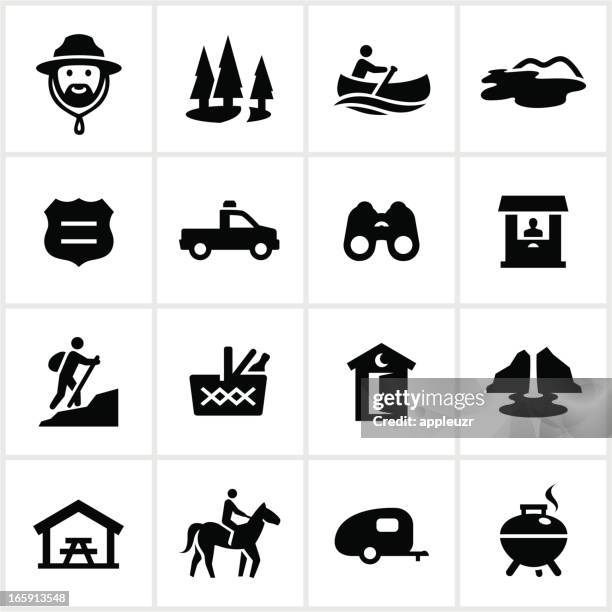 ilustraciones, imágenes clip art, dibujos animados e iconos de stock de park y recreación, iconos, negro - state park