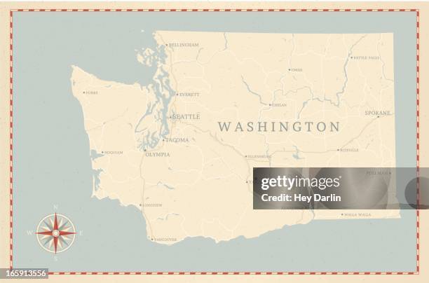 vintage-style washington state map - washington state stock illustrations