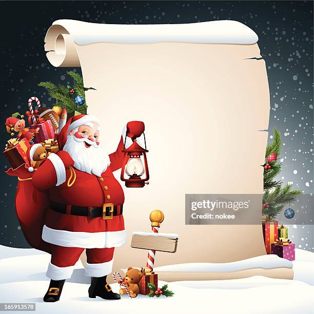 bildbanksillustrationer, clip art samt tecknat material och ikoner med santa - christmas scroll - cartoon santa claus