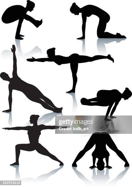 stylized yoga silhouettes - tree pose stock illustrations