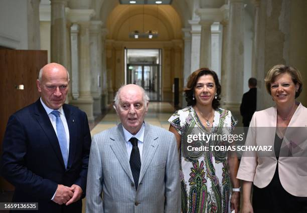 Berlin governing mayor Kai Wegner , Daniel Barenboim, Argentine-born classical pianist and conductor, his wife Russian-Israeli pianist Elena...