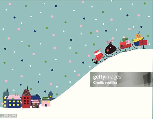 weihnachtsmann kommt zur stadt - abenddämmerung stock-grafiken, -clipart, -cartoons und -symbole