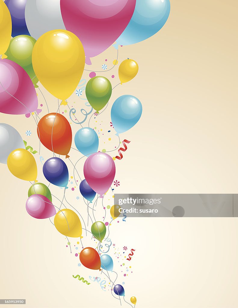 Cartoon Sketch Of Colorful Balloons Flying With Confetti High-Res Vector  Graphic - Getty Images