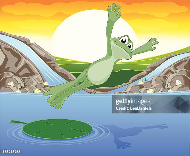 leaping frog! - frog cartoon stock illustrations