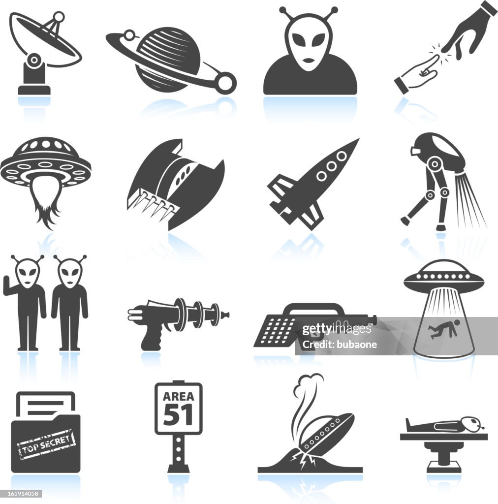 Espaço e Alienígenas vida preto & branco vector conjunto de ícones