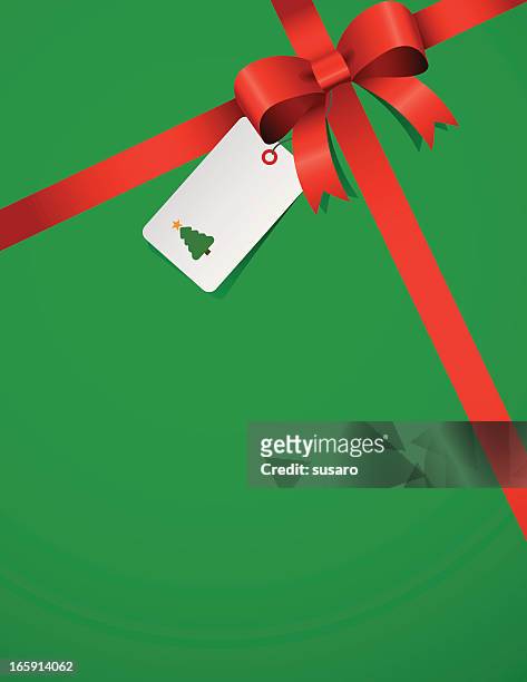 red ribbon on green - gift tag note 幅插畫檔、美工圖案、卡通及圖標