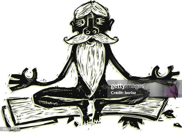 mr. zen - old man thinking asian stock illustrations