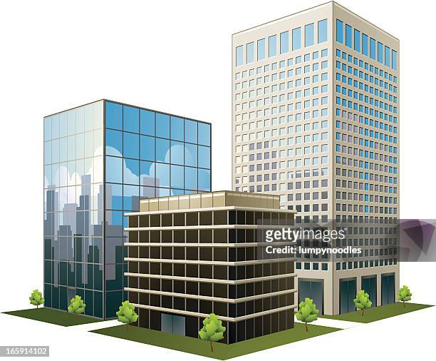 illustrazioni stock, clip art, cartoni animati e icone di tendenza di office park - grattacielo