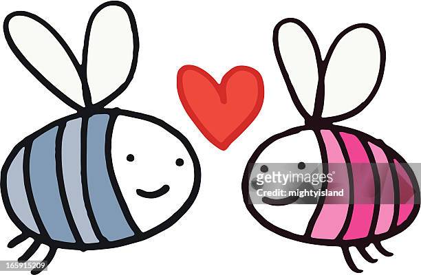 two bees with a love heart - bumblebee stock illustrations