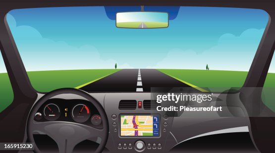 Car interior dashboard with GPS device Car interior dashboard with GPS device