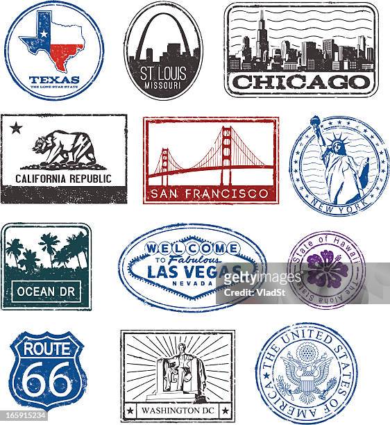 usa rubber stamps - california v texas stock illustrations