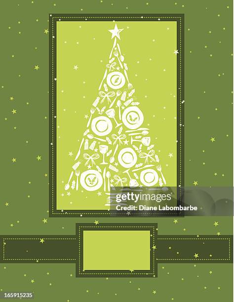 cute christmas dinner concept on green background - christmas table setting stock illustrations