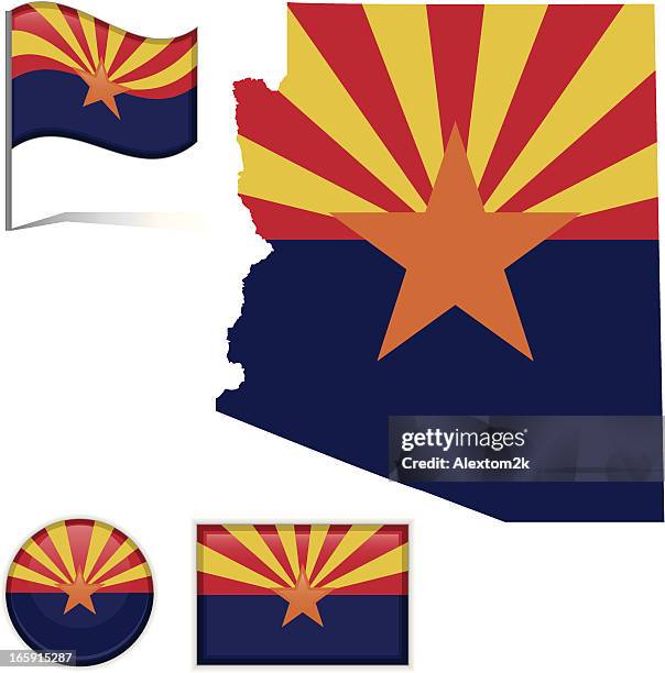 arizon map & flag - arizona stock illustrations