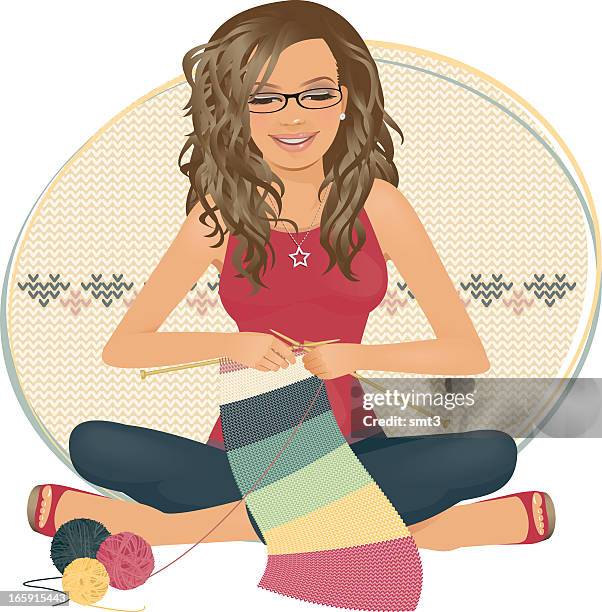 hand knitted - knitting scarf stock illustrations