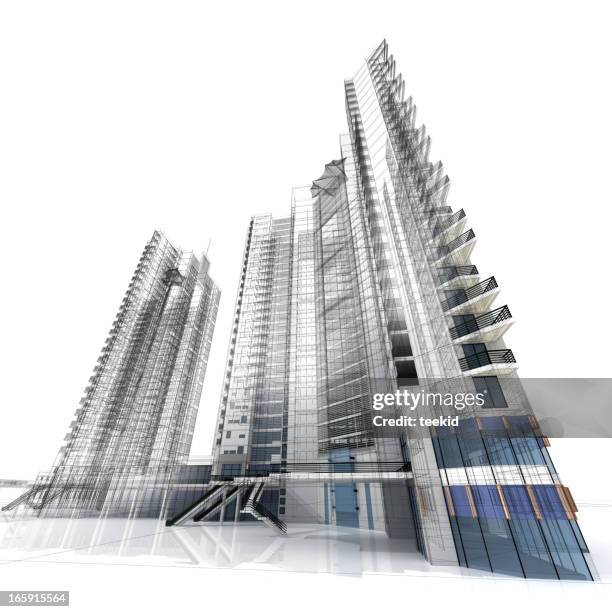 highrise - designer wireframe stockfoto's en -beelden