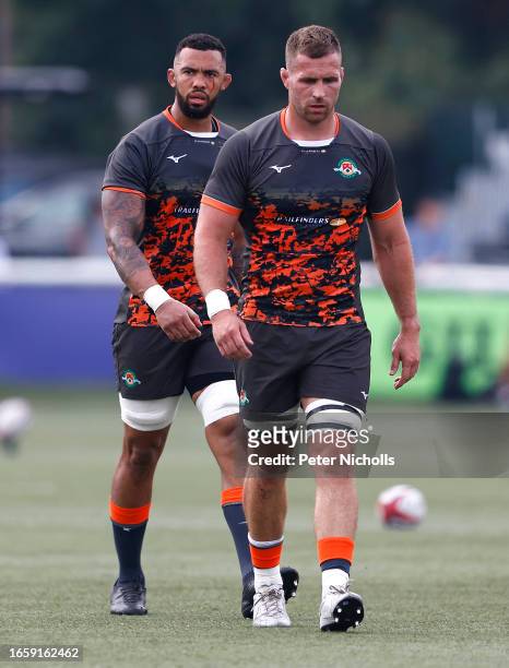 Bobby De Wee and Rayn Smid of Ealing Trailfinders in action during the Premiership Rugby Cup match between Ealing Trailfinders and Northampton Saints...