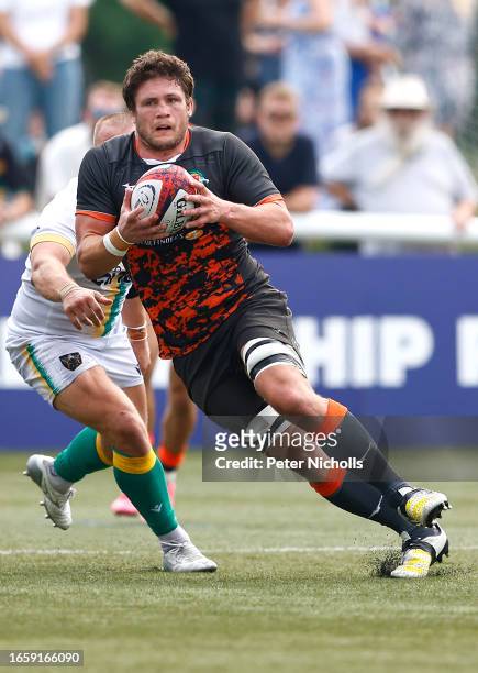 Jordy Reid of Ealing Trailfinders in action during the Premiership Rugby Cup match between Ealing Trailfinders and Northampton Saints at the...