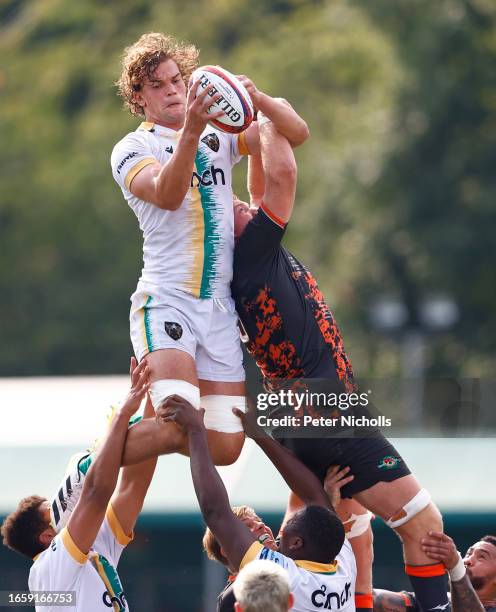 Theo Vukasinovic of Northampton Saints in action during the Premiership Rugby Cup match between Ealing Trailfinders and Northampton Saints at the...