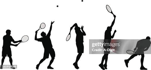 bildbanksillustrationer, clip art samt tecknat material och ikoner med tennis serve vector silhouette - tennis