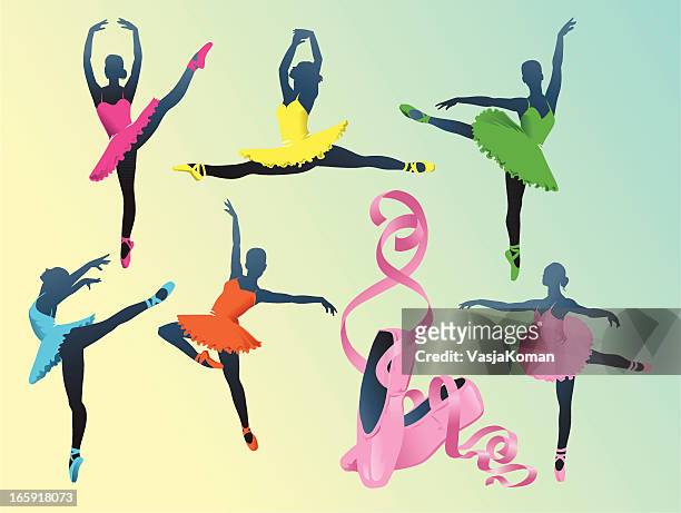 stockillustraties, clipart, cartoons en iconen met silhouettes of ballerinas with ballet slippers - ballet shoe