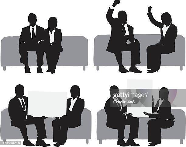 silhouette of business executives - couple sitting on couch stock illustrations