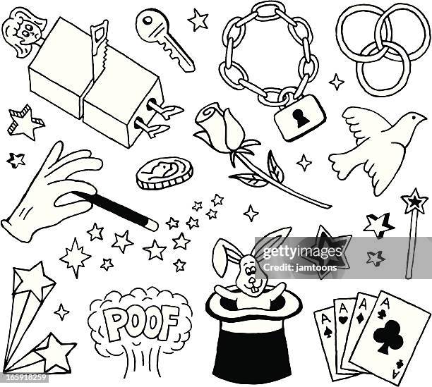 magic doodles - magician cards stock illustrations