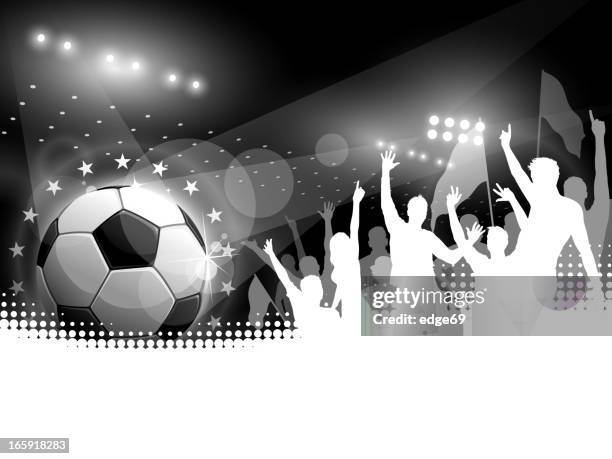 soccer ball with crowd cheering - crowd cheering background stock illustrations