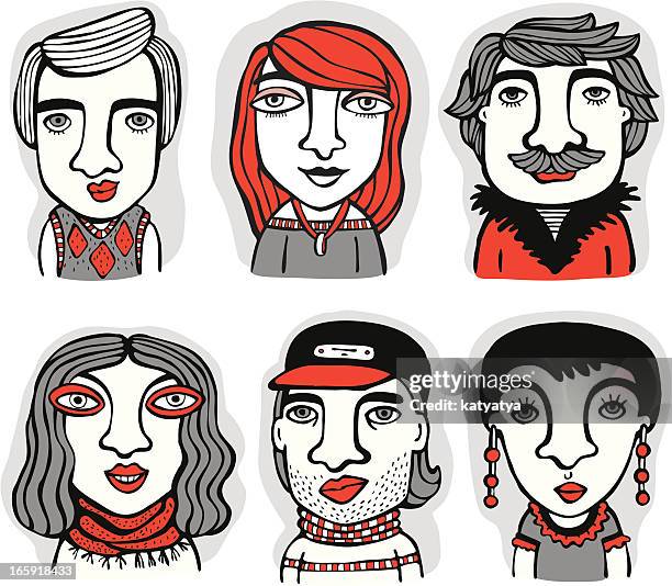 characters set - funny facial hair stock illustrations