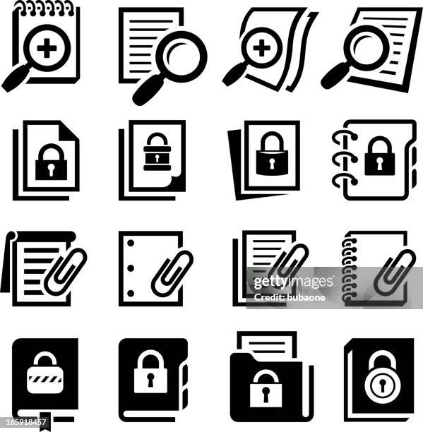 search secure documents with lock black & white icon set - diary lock stock illustrations