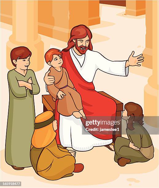 jesus said let the children come to me. - jesus teaching stock illustrations