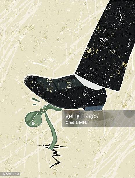 green shoot being crushed under a giant foot - foot nature green stock illustrations