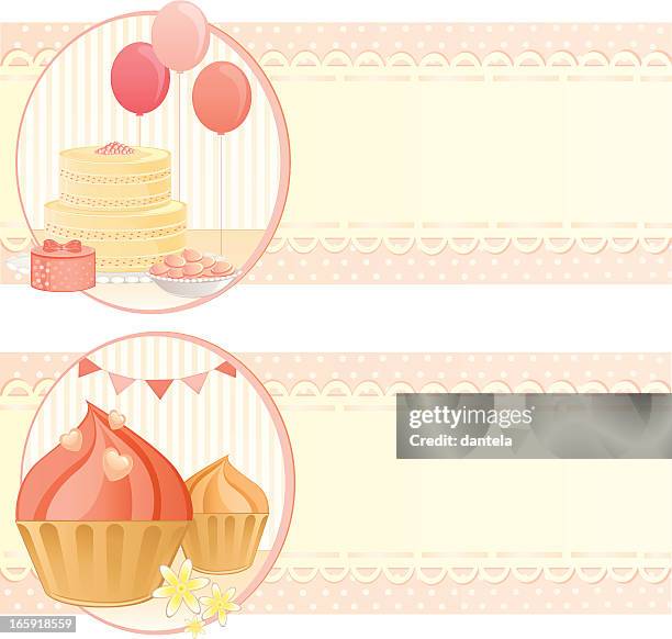pink party banners - french macaroons stock illustrations