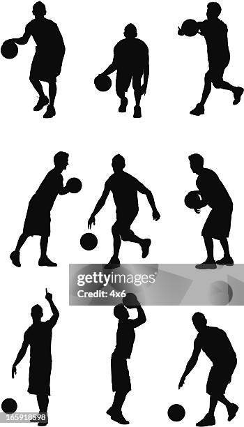 ilustrações, clipart, desenhos animados e ícones de várias imagens de um sportsman jogando basquete - bending