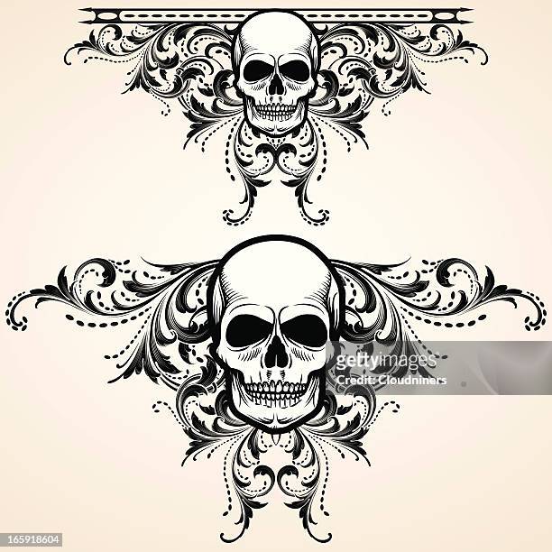 schädel mit ornamenten elemente tattoo - skull tattoos stock-grafiken, -clipart, -cartoons und -symbole