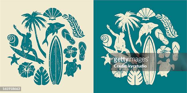 surf and beach composition - surfboard stock illustrations