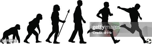 evolution of the soccer player - chimpanzee stock illustrations