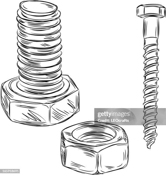 ilustraciones, imágenes clip art, dibujos animados e iconos de stock de detallada dibujos de tuerca y perno - nut bolt