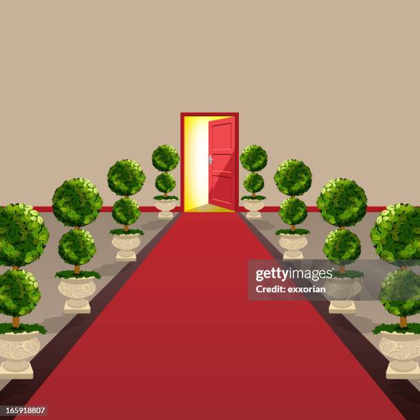 red carpet - light through door stock illustrations