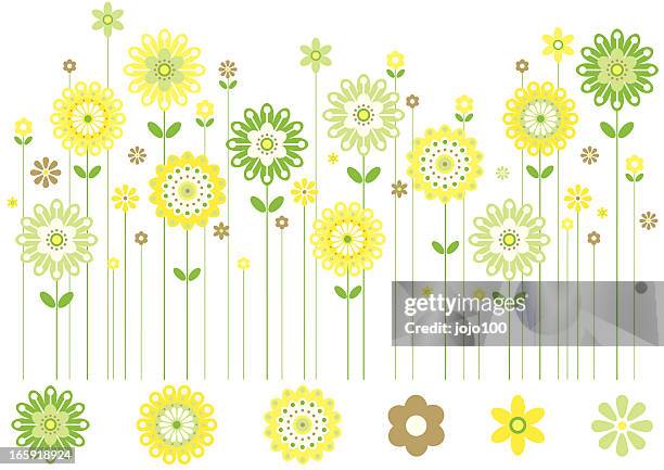 Row Of Spring Flowers In Fresh Colours High-Res Vector Graphic - Getty ...