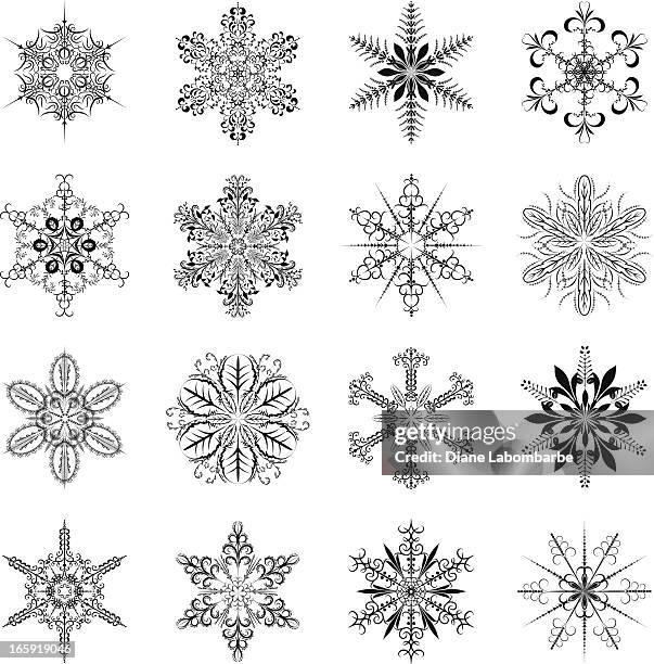 victorian calligraphy style snowflakes - victorian design stock illustrations