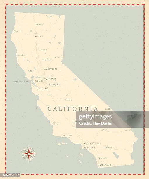 vintage-style california map - california stock illustrations