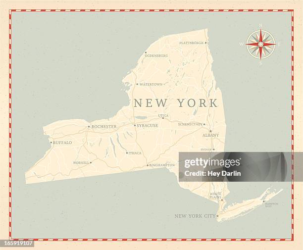 vintage-stil-new york state karte - new york map stock-grafiken, -clipart, -cartoons und -symbole