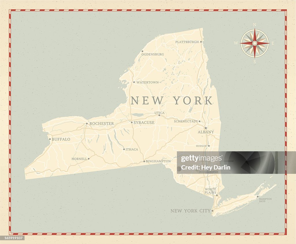 Vintage-Style New York State Map